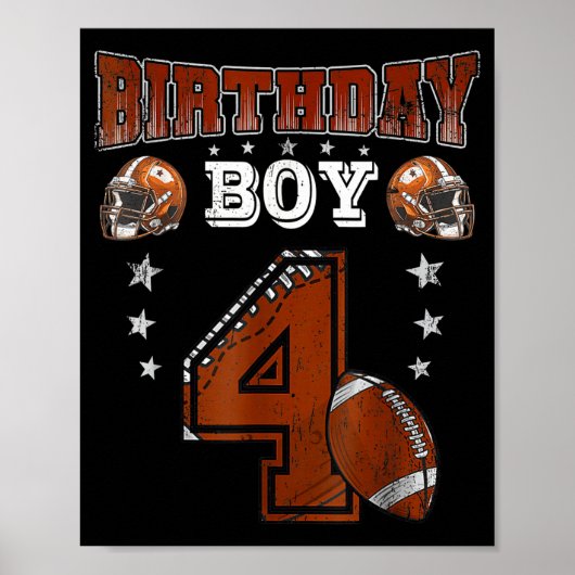 4th Birthday Boy Football Lover Theme 4 Years Old  ポスター (正面)