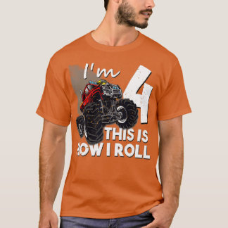 4th Birthday  Boy Monster Truck 4 Years Old Gift  Tシャツ