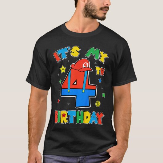 4th Birthday Boy Super Gamer Gamingheme Bday Party Tシャツ (正面)