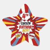 4th Birthday Boy Superhero漫画（名前） 星シール (正面)