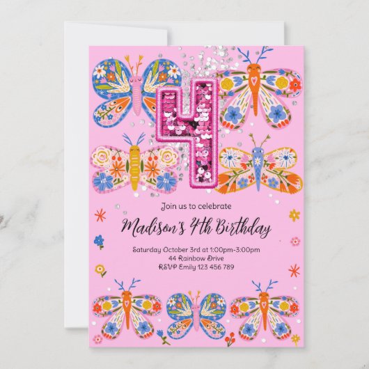 4th Birthday Butterfly 招待状 (正面)