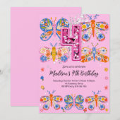 4th Birthday Butterfly 招待状 (正面/裏面)