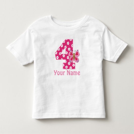 4th Birthday Butterfly Girls パーソナライズされた Shirt トドラーTシャツ (正面)