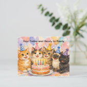 4th Birthday Card for Girls Fun Cat Party  ポストカード (スタンド正面)