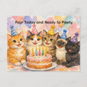 4th Birthday Card for Girls Fun Cat Party  ポストカード (正面)