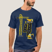 4th Birthday Construction Vehicles Diggers Crane Tシャツ (正面)