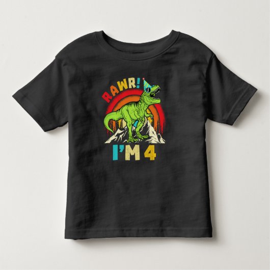 4th Birthday Dinosax TレックスRawr I'm 4 For Boys トドラーTシャツ (正面)