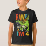 4th Birthday Dinosax TレックスRawr I'm 4 For Boys Tシャツ<br><div class="desc">恐竜を愛する若い古生物学者と4歳になった孫の息子のために「Rawr I'm 4」と言う恐竜のレックスをフィーチャーした素敵な4歳のデザイン。</div>
