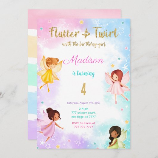 4th Birthday Fairy誕生日パーティー 招待状 (正面/裏面)