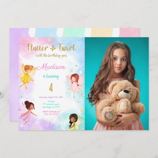 4th Birthday Fairy Birthday Partyの写真 招待状 (正面/裏面)