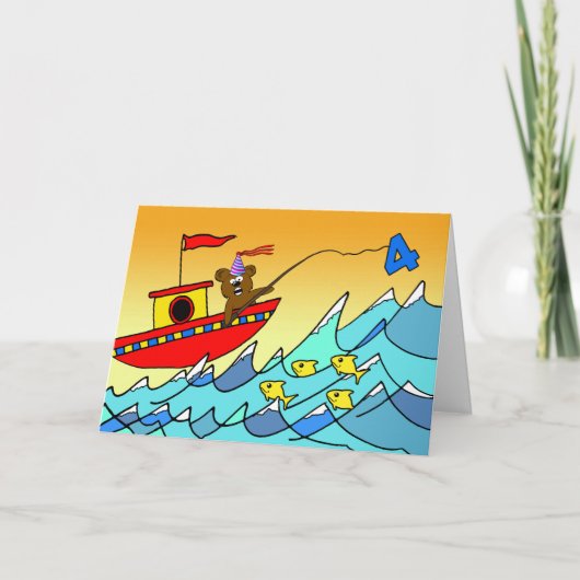 4th Birthday for Child, パーティーベア魚釣り カード (正面)