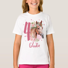 4th Birthday Girl Horse Pastel Pink Four Years Tシャツ