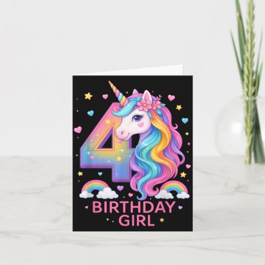 4th Birthday Girl Unicorn Rainbow Unicorn 4 Years カード (正面)