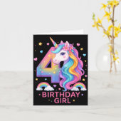 4th Birthday Girl Unicorn Rainbow Unicorn 4 Years カード (黄色い花)