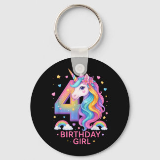 4th Birthday Girl Unicorn Rainbow Unicorn 4 Years キーホルダー