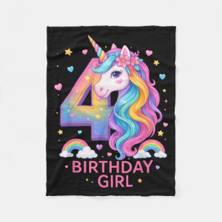 4th Birthday Girl Unicorn Rainbow Unicorn 4 Years フリースブランケット