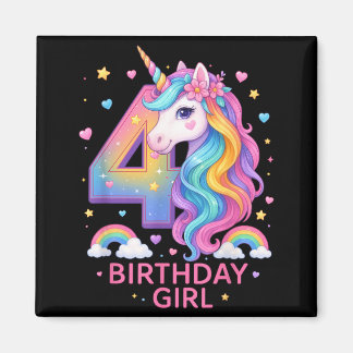 4th Birthday Girl Unicorn Rainbow Unicorn 4 Years マグネット