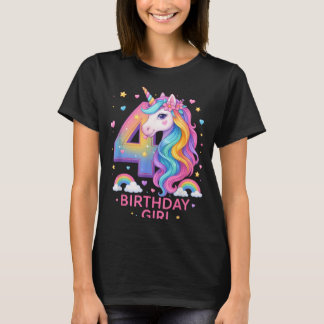 4th Birthday Girl Unicorn Rainbow Unicorn 4 Years Tシャツ
