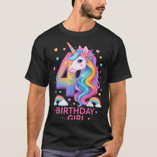 4th Birthday Girl Unicorn Rainbow Unicorn 4 Years Tシャツ
