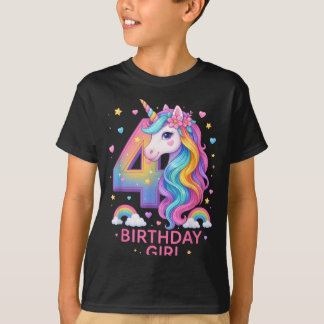4th Birthday Girl Unicorn Rainbow Unicorn 4 Years Tシャツ