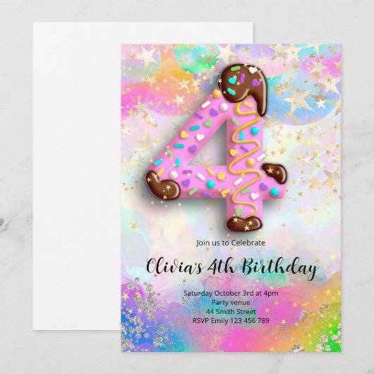 4th Birthday Girls Invitation 招待状 (正面/裏面)