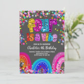 4th Birthday Invitation Glitter Sequin Rainbow 招待状 (スタンド正面)
