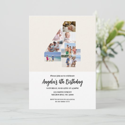 4th Birthday Invitation Minimalist - Number 4 招待状 (スタンド正面)