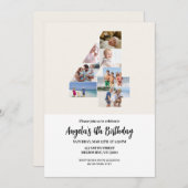 4th Birthday Invitation Minimalist - Number 4 招待状 (正面/裏面)