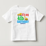 4th Birthday Kids建築車パーティー トドラーTシャツ<br><div class="desc">建築車やトラックが好きな幼児の子供のための可愛い4番目の誕生日のボディスーツ。これは黄色のセメントミキサーとディナーの横に単語It's My 4th Birthdayと青のあなたの子供の名前を示す。小さな素晴らし男の子のためのパーティーティー車に。</div>