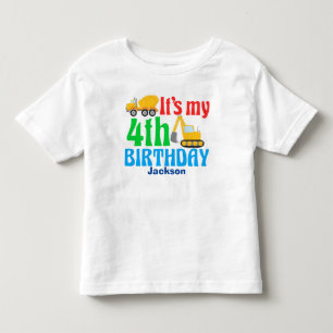 4th Birthday Kids建築車パーティー トドラーTシャツ