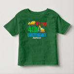 4th Birthday Kids建築車パーティー トドラーTシャツ<br><div class="desc">建築車やトラックが好きな幼児の子供のための可愛い4番目の誕生日のボディスーツ。これは黄色のセメントミキサーとディナーの横に単語It's My 4th Birthdayと青のあなたの子供の名前を示す。小さな素晴らし男の子のためのパーティーティー車に。</div>