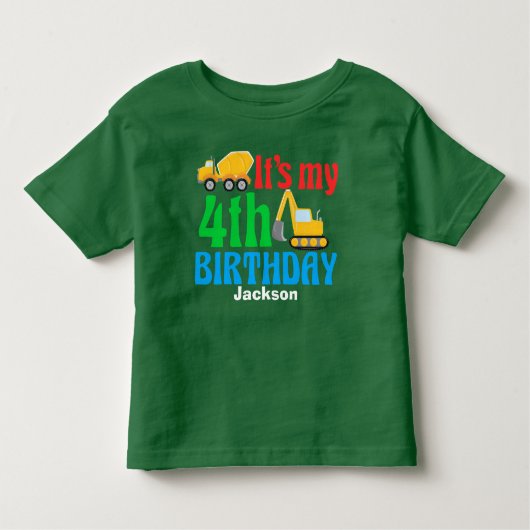4th Birthday Kids建築車パーティー トドラーTシャツ (正面)