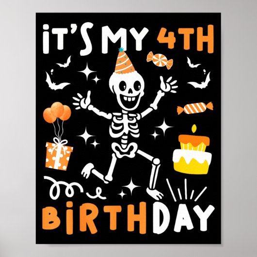 4th birthday kids funny skeleton 4th birthday ポスター (正面)