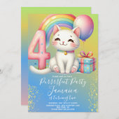 4th Birthday Kitten Rainbowパーティー 招待状 (正面/裏面)