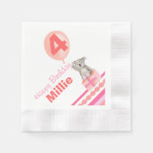 4th birthday koala balloon napkinsという女の子 縁ありカクテルナプキン (正面)