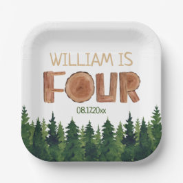 4th Birthday Name水彩緑樹 ペーパープレート