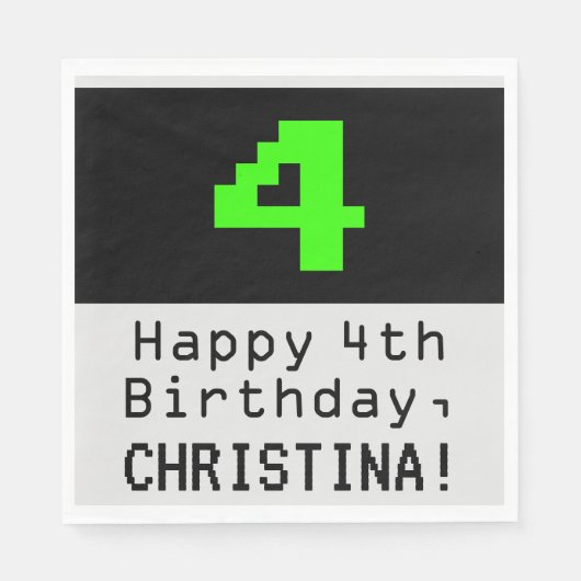4th Birthday - Nerdy / オタク系のスタイル「4」 & Name スタンダードランチョンナプキン (正面)