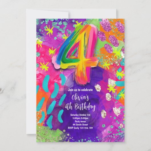4th Birthday Painting Party 招待状 (正面)