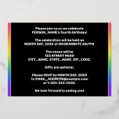 4th Birthday Party — Fun, Colorful Stars Pattern 箔招待状 (裏面)