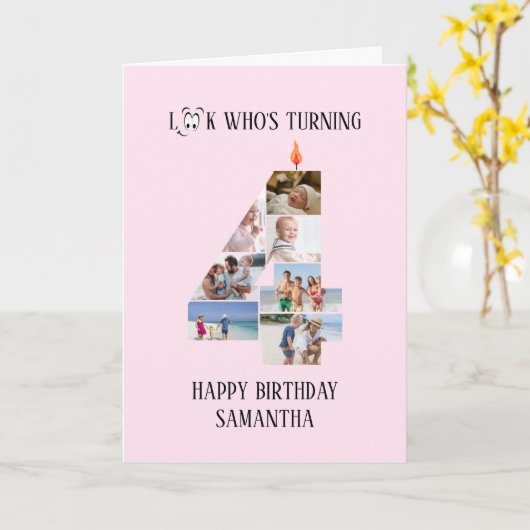 4th Birthday Photo Card カード (黄色い花)