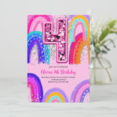 4th Birthday Rainbowおもしろい カラフル 招待状 (スタンド正面)