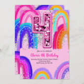 4th Birthday Rainbowおもしろい カラフル 招待状 (正面/裏面)