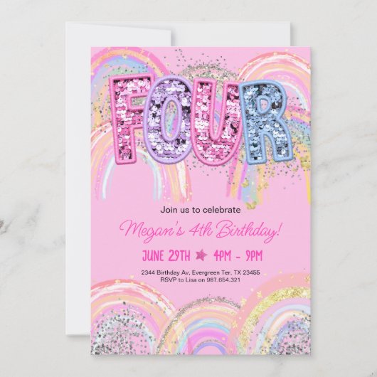 4th Birthday Rainbow Invitation 招待状 (正面)