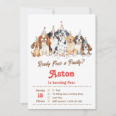 4th Birthday Ready Four a Pawty Puppy Dog Theme 招待状 (正面)