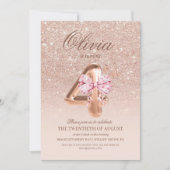 4th Birthday Rose Pink Gold  Bow Birthday Party  招待状 (正面)
