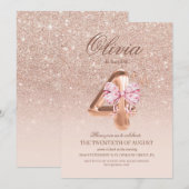 4th Birthday Rose Pink Gold  Bow Birthday Party  招待状 (正面/裏面)