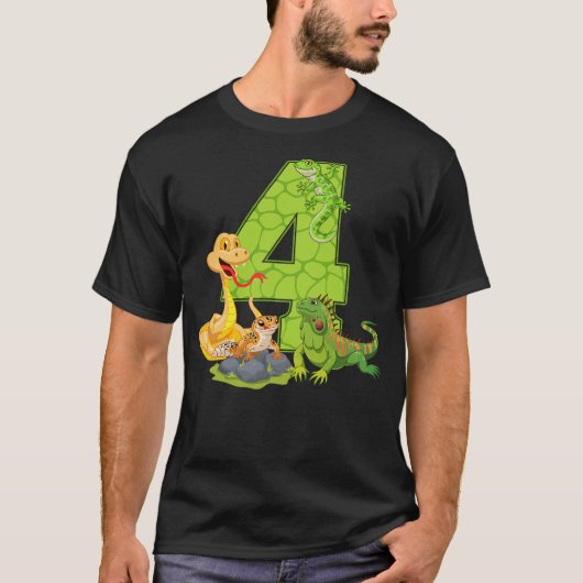 4th Birthday Snake Lizard Reptile 4 Year Old Birth Tシャツ (正面)