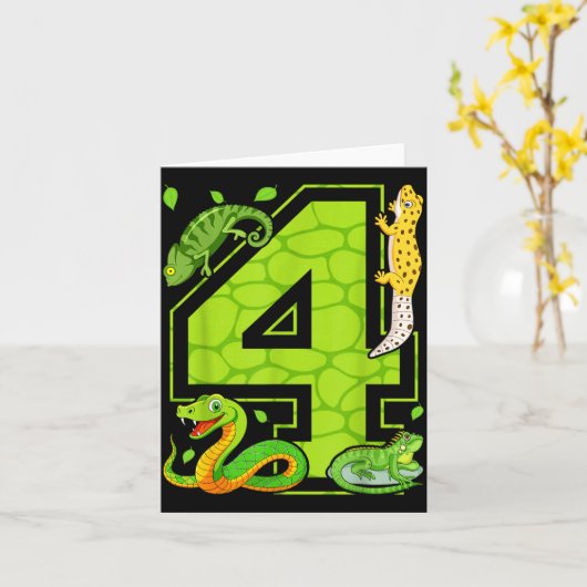 4th Birthday Snake Lizard Reptile 4 Year Old Party カード (黄色い花)