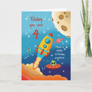 4th Birthday Stellar Adventure Space Rocket Card カード