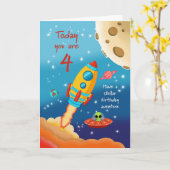 4th Birthday Stellar Adventure Space Rocket Card カード (黄色い花)
